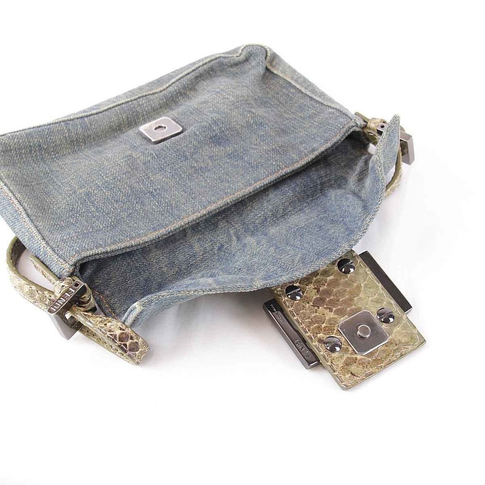 Fendi Mini Bucket Handbag Denim Python Blue - image 7